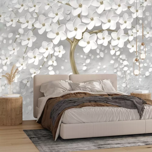 Fotobehang 3d wallpaper tree silver flower