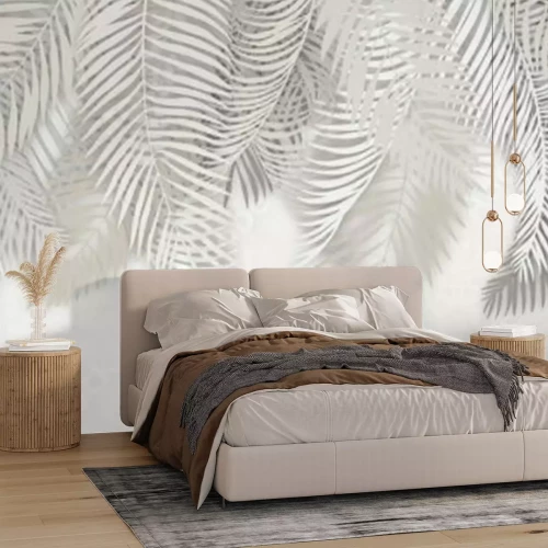 Fotobehang Witte palmbomen in de wind