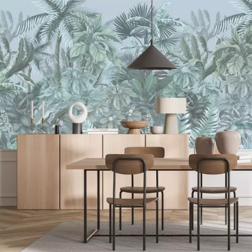 Fotobehang Een tropisch bos met weelderige vegetatie