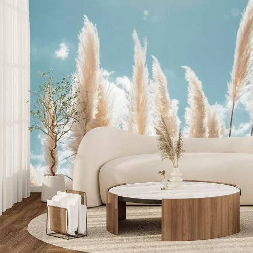 Fotobehang Pampasgras tegen een blauwe lucht