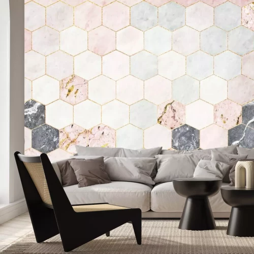 Fotobehang Zeshoekige textuur met steen