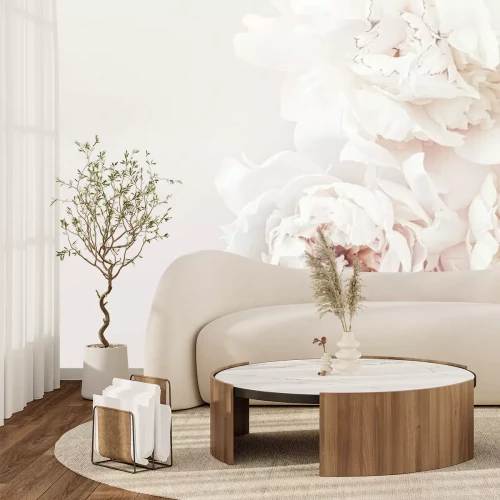 Fotobehang Bloeiende pastelkleurige pioenrozen