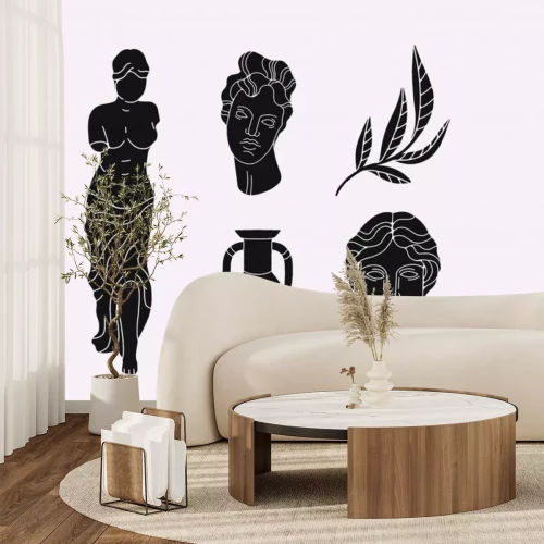 Sticker Greek marble statues aesthetic vector hand drawn illustration set. sculptures of human body and architectural elements. greek gods and mythology, ancient greece graphic design elements.