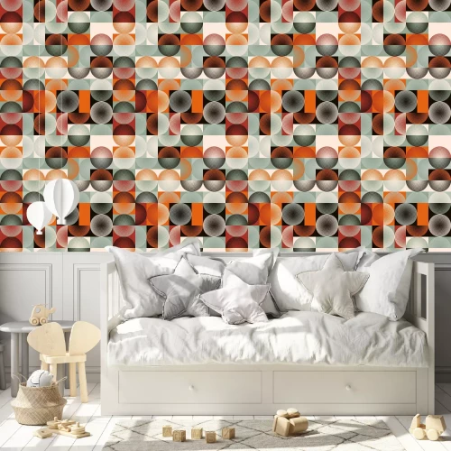 Behang Mid-Century Aesthetics Artwork With Abstract Vector Pattern Design And Geometric Shapes