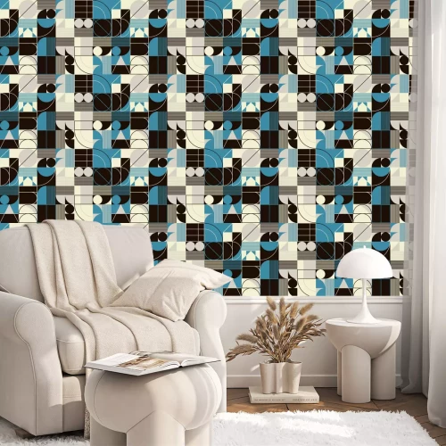 Behang Abstract Line Art With Simple Geometric Shapes Vector Pattern Graphics