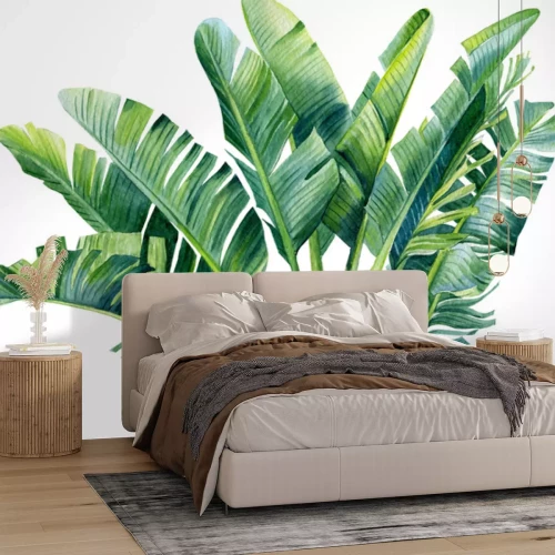 Sticker Aquarel bananenbladeren op een witte achtergrond