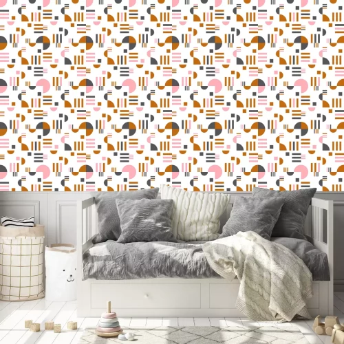 Behang Geometric vector seamless pattern in retro style . Modern  background with circles, lines and other simple shapes.