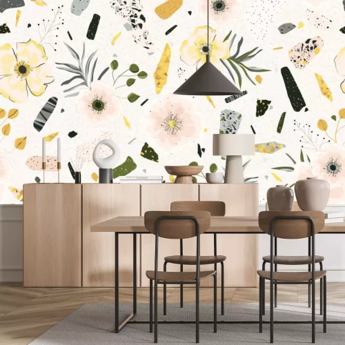 Sticker Bloemen op terrazzo achtergrond