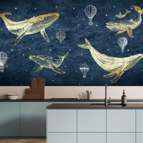Fotobehang Abstract ontwerp met walvissen