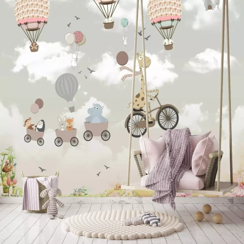 Fotobehang Dieren in ballonnen in de lucht