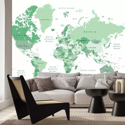 Fotobehang Groene kaart van de wereld op een witte achtergrond