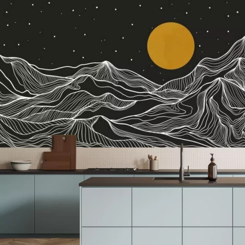 Fotobehang Geïllustreerde bergen bij nacht