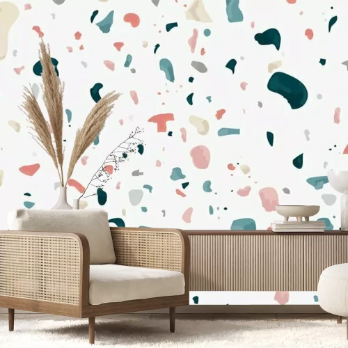 Sticker Kleurrijk terazzo op witte achtergrond