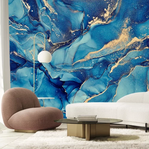 Fotobehang Aquarel abstract blauw marmer