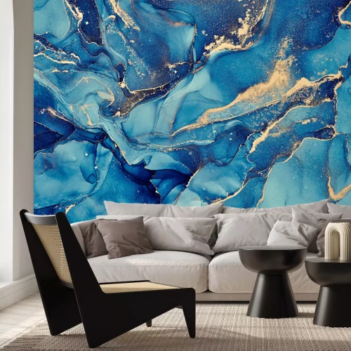 Sticker Aquarel abstract blauw marmer