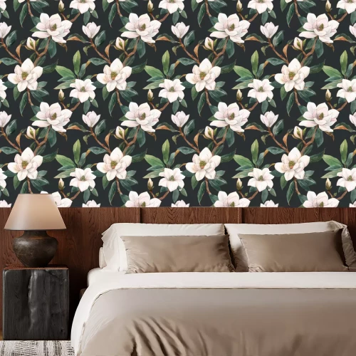Behang Grote witte magnoliabloemen