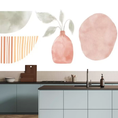 Sticker Abstract contemporary aesthetic background with geometric balance shapes. Earth tones, terracotta colors. Boho wall decor. Mid century modern minimalist art print. Organic shape. Dots texture