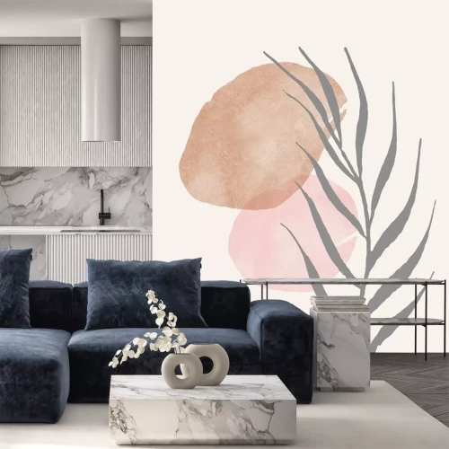 Sticker Watercolor set of abstract aesthetic forms pastel colors and leaf organic . Abstract collage backgrounds for post card and wedding invitation