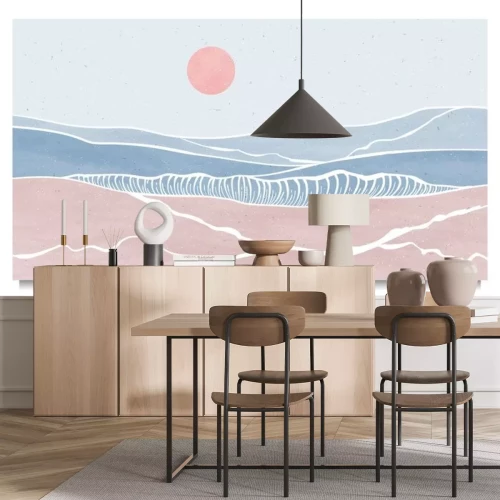 Sticker set of creative minimalist modern line art print. Abstract ocean wave contemporary aesthetic backgrounds landscapes. with sea, skyline, wave. vector illustrations