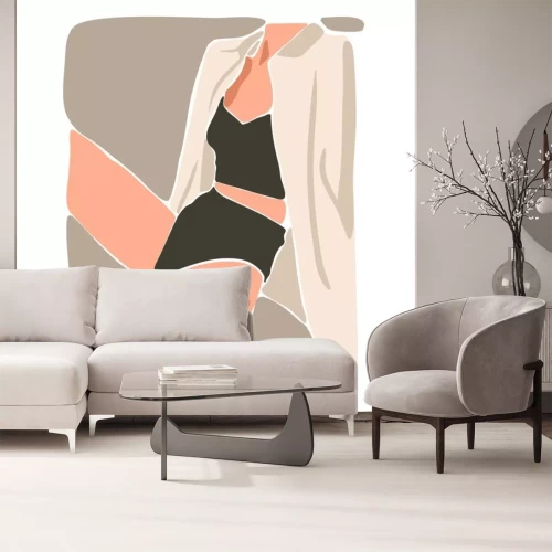 Sticker Hand drawn vector abstract flat graphic contemporary aesthetic fashion illustration with bohemian,beautiful portrait of modern female in simple trendy minimal style isolated on pastel background