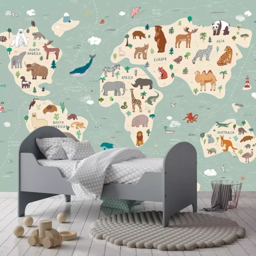 Fotobehang Dieren handgetekende wereldkaart