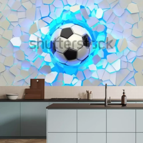 Fotobehang Voetbal op een gebarsten achtergrond