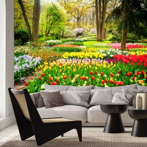 Fotobehang Bloemperken in het park