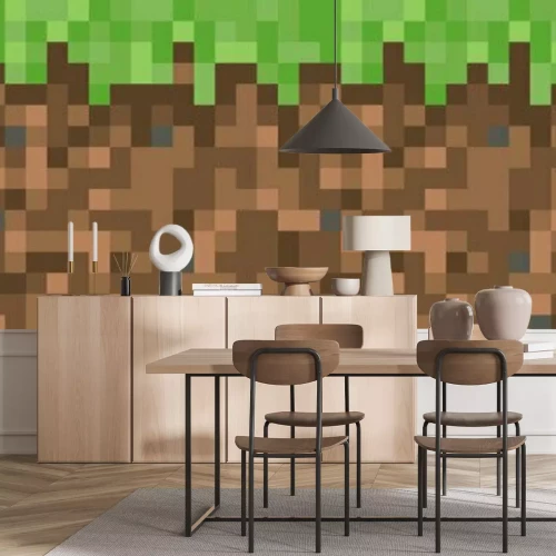 Fotobehang Geometrische achtergrond in videogamestijl in groenbruine kleuren