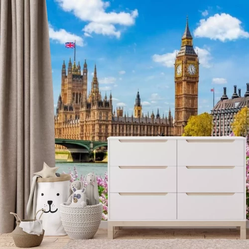 Fotobehang Big Ben en het Parlement op een zonnige dag