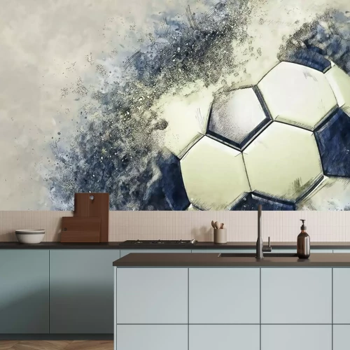 Fotobehang Soccer ball with particles illustration combined pencil sketch and watercolor sketch. 3D illustration. 3D CG. High resolution.