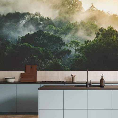 Fotobehang Boomtoppen in de mist