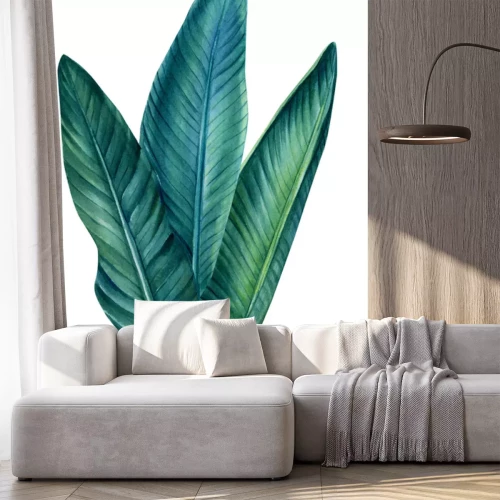 Sticker Grote tropische bladeren in aquarelstijl op een witte achtergrond