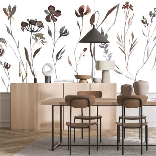 Sticker Abstract Watercolor Autumn Flower Set. Herbarium in boho style. Field fall flowers. Frame fall flowers.