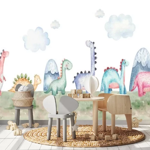 Sticker Kleurrijke aquarel dinosaurussen