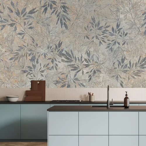 Fotobehang Een bloemmotief op een verweerde muur