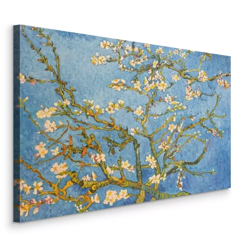 Canvas Blossoming Almond Tree. Beautiful oil painting on canvas. Based on the great painting by Van Gogh, 1890. Brush strokes and canvas textures