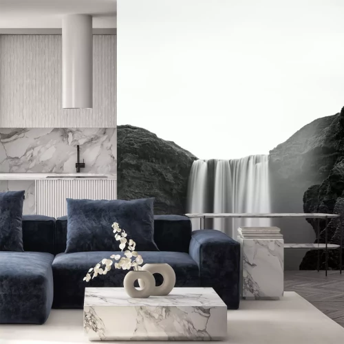 Sticker Zwart-wit landschap met Skogafoss waterval