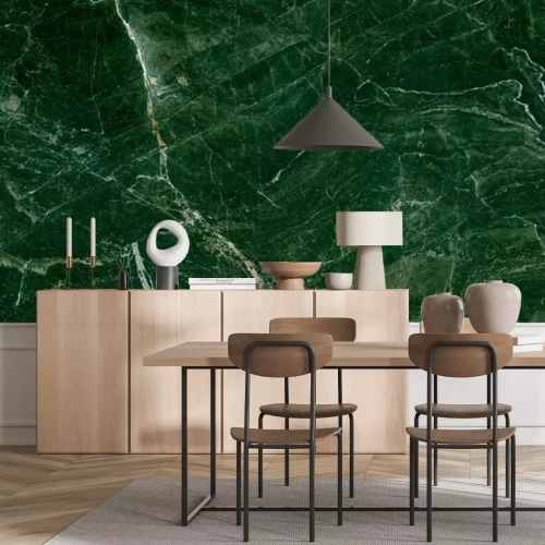 Fotobehang De textuur van groen marmer doet denken aan een abstractie van de aarde in de verte.