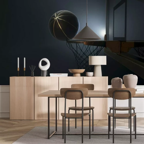 Fotobehang Zwart-gouden basketbal balanceert op rand