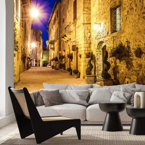 Fotobehang Oude stad van Pienza in Italië 's nachts.