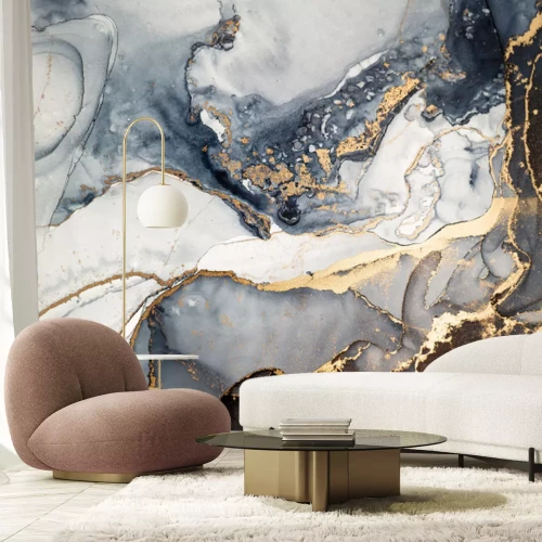 Fotobehang Abstract marmer met blauwe en gouden kleuren