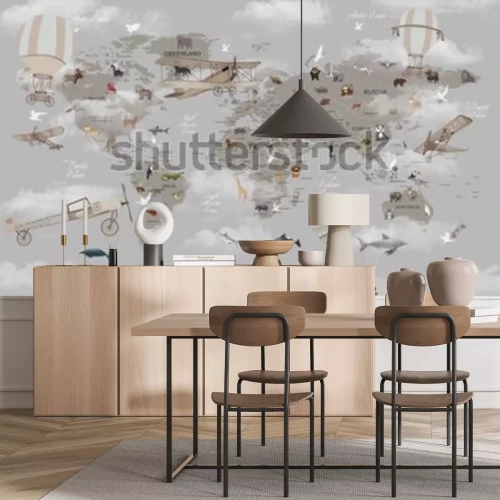 Fotobehang World map animals for kids room wallpaper design