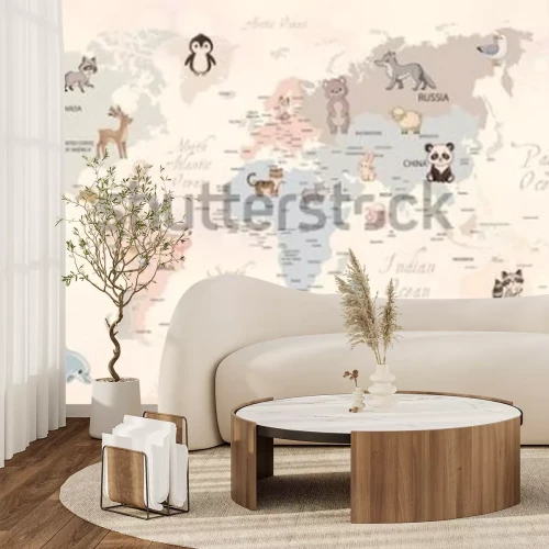 Fotobehang Animals world map for kids wallpaper design
