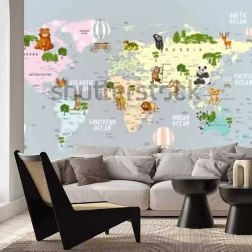 Fotobehang Animals world map for kids wallpaper design