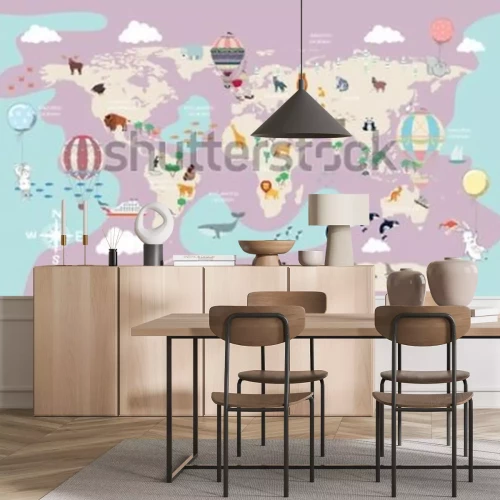 Fotobehang Children's world map for the interior