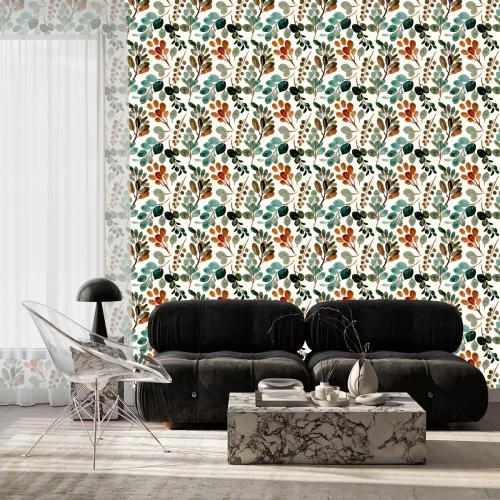 Behang Green leaves seamless pattern with watercolor