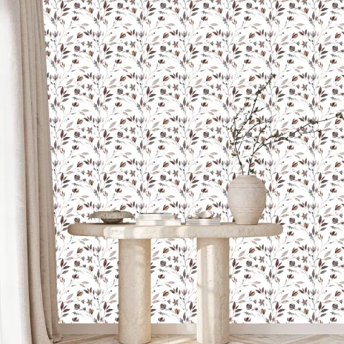 Behang Bruine bladeren aan twijgen