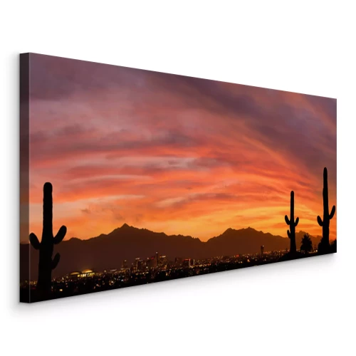 Canvas Cactuslandschap in Arizona bij zonsondergang