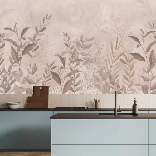 Fotobehang Bladeren en grassen in beige