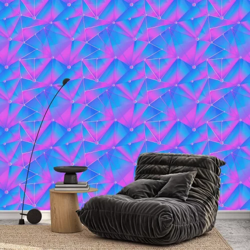 Behang Blauw-roze driehoek dessin